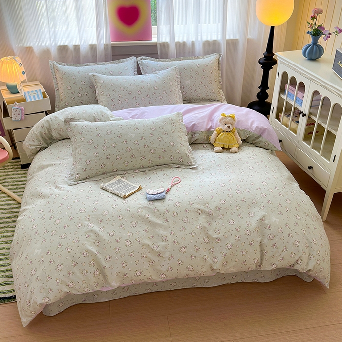 91家纺网 家纺一手货源 找家纺 拾物记 2025新款A类12868全棉纯棉四件套-提供买家秀和质检报告 浅夏雏菊-绿