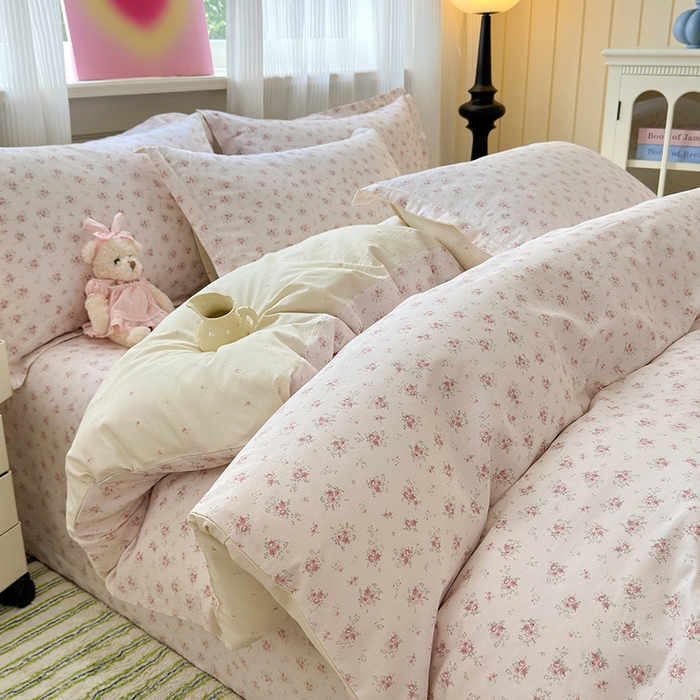 91家纺网 家纺一手货源 找家纺 拾物记 2025新款A类12868全棉纯棉四件套-提供买家秀和质检报告 疏影梦境-粉