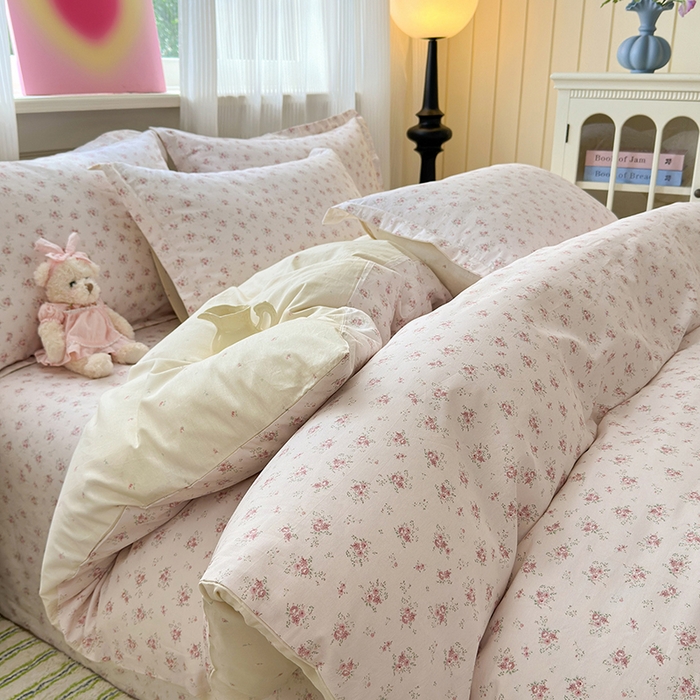 91家纺网 家纺一手货源 找家纺 拾物记 2025新款A类12868全棉纯棉四件套-提供买家秀和质检报告 疏影梦境-粉