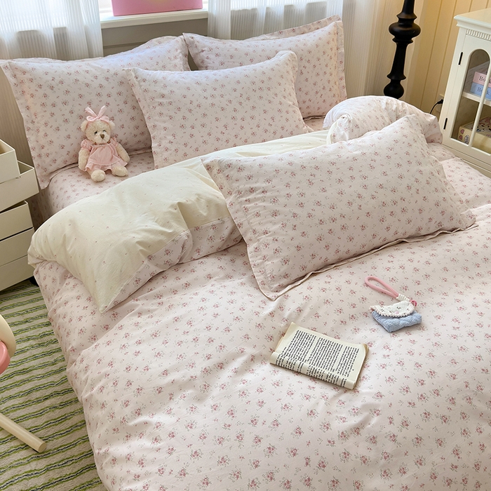 91家纺网 家纺一手货源 找家纺 拾物记 2025新款A类12868全棉纯棉四件套-提供买家秀和质检报告 疏影梦境-粉