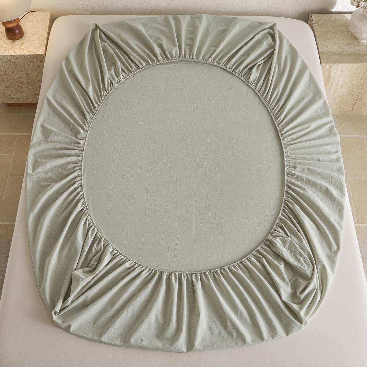 91家纺网 家纺一手货源 找家纺 涵宸家纺 2025新款色织棉麻四件套系列-单床笠 棉麻-浅绿