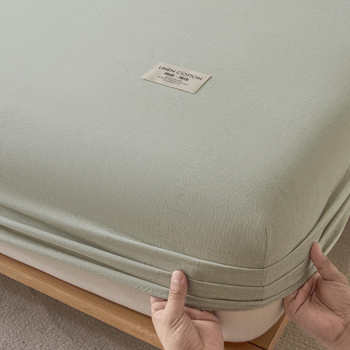 91家纺网 家纺一手货源 找家纺 涵宸家纺 2025新款色织棉麻四件套系列-单床笠 棉麻-浅绿