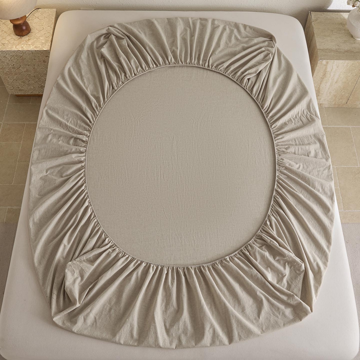 91家纺网 家纺一手货源 找家纺 涵宸家纺 2025新款色织棉麻四件套系列-单床笠 棉麻-浅驼