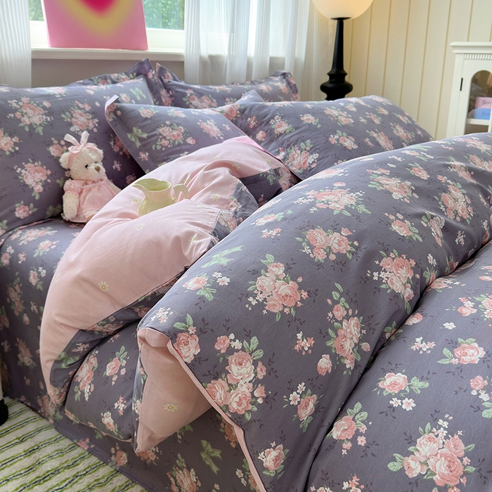 91家纺网 家纺一手货源 找家纺 拾物记 2025新款A类12868全棉纯棉四件套-提供买家秀和质检报告 幸福花儿-紫