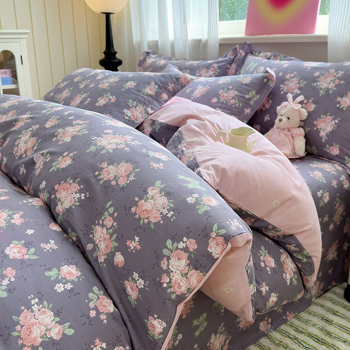 91家纺网 家纺一手货源 找家纺 拾物记 2025新款A类12868全棉纯棉四件套-提供买家秀和质检报告 幸福花儿-紫