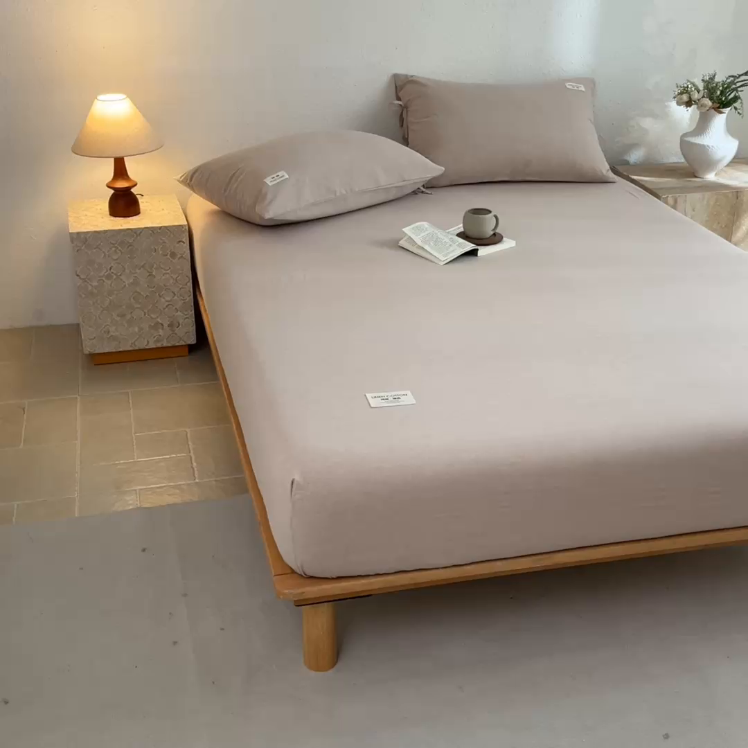 91家纺网 家纺一手货源 找家纺 涵宸家纺 2025新款色织棉麻四件套系列-单床笠 棉麻-浅驼