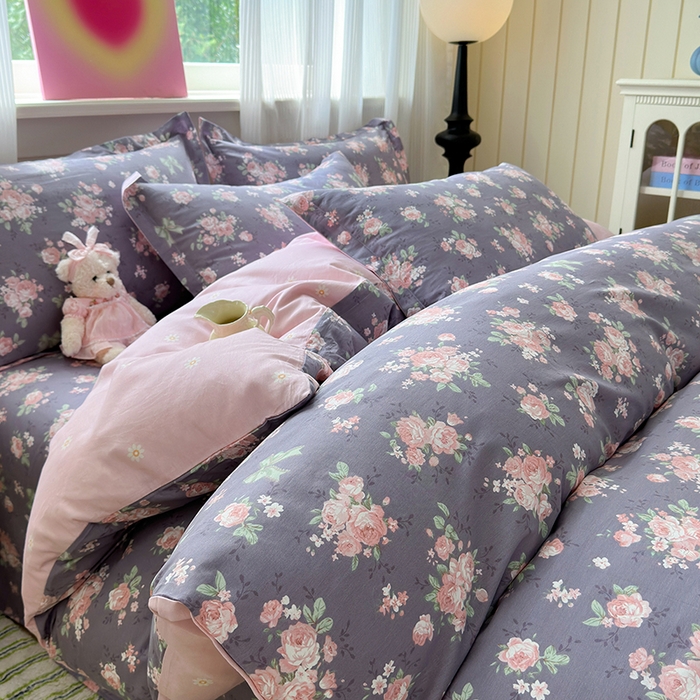 91家纺网 家纺一手货源 找家纺 拾物记 2025新款A类12868全棉纯棉四件套-提供买家秀和质检报告 幸福花儿-紫