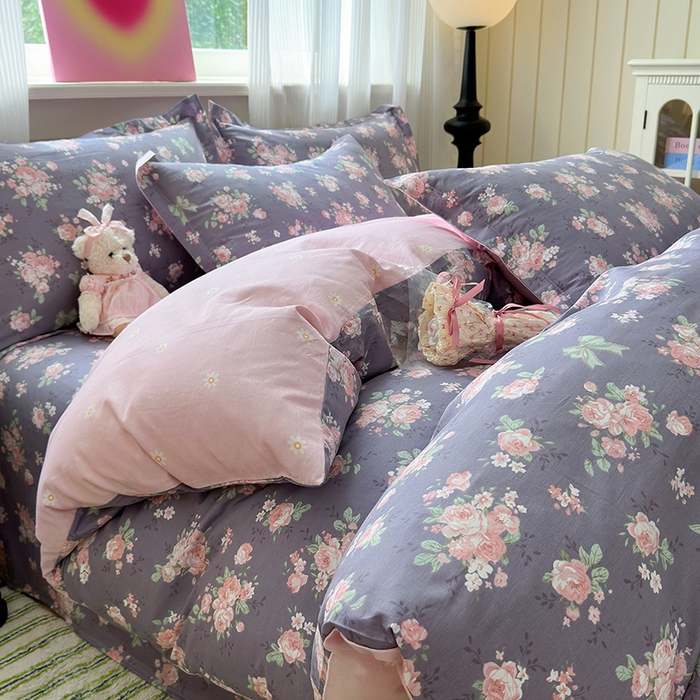 91家纺网 家纺一手货源 找家纺 拾物记 2025新款A类12868全棉纯棉四件套-提供买家秀和质检报告 幸福花儿-紫