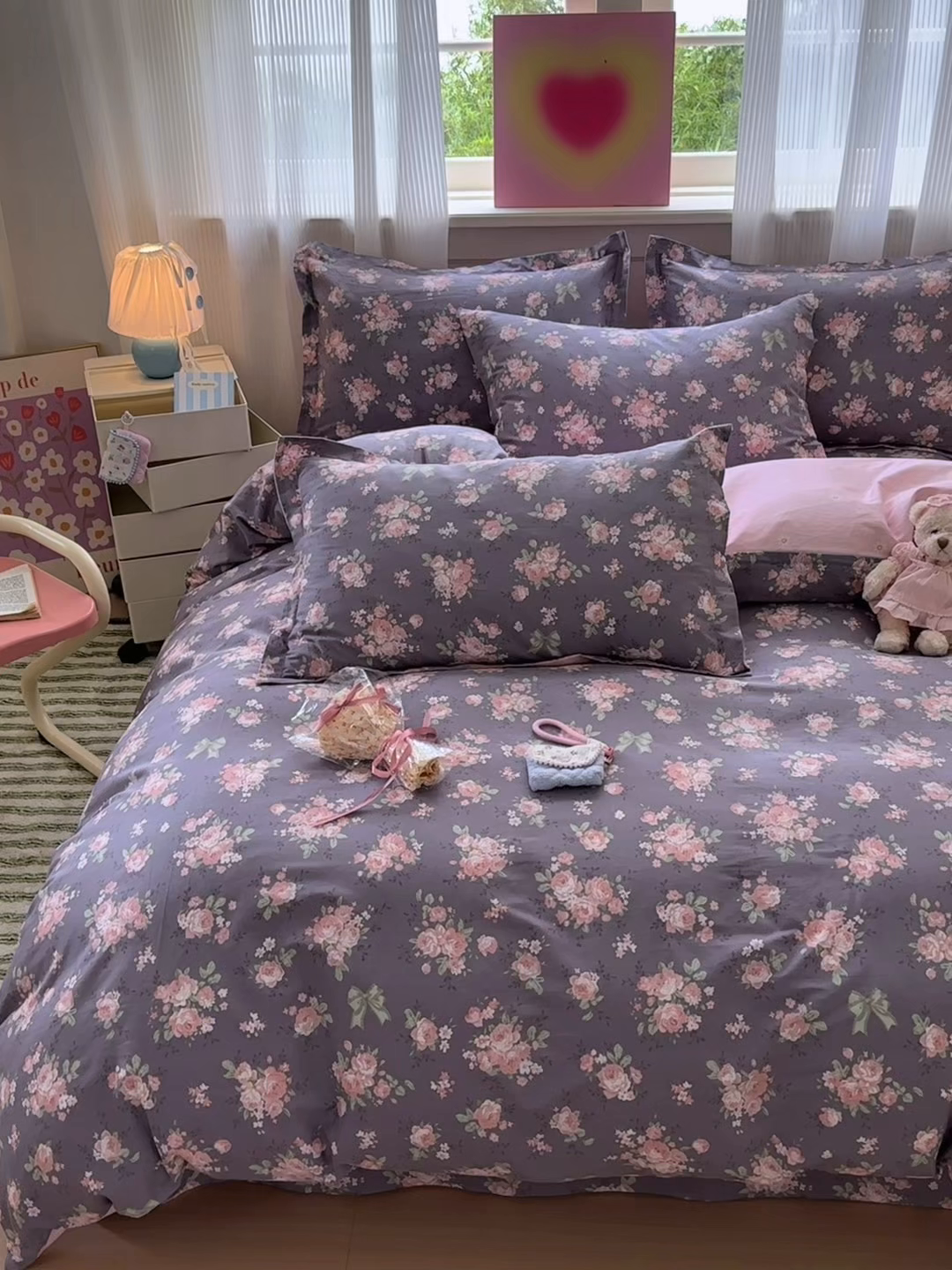 91家纺网 家纺一手货源 找家纺 拾物记 2025新款A类12868全棉纯棉四件套-提供买家秀和质检报告 幸福花儿-紫