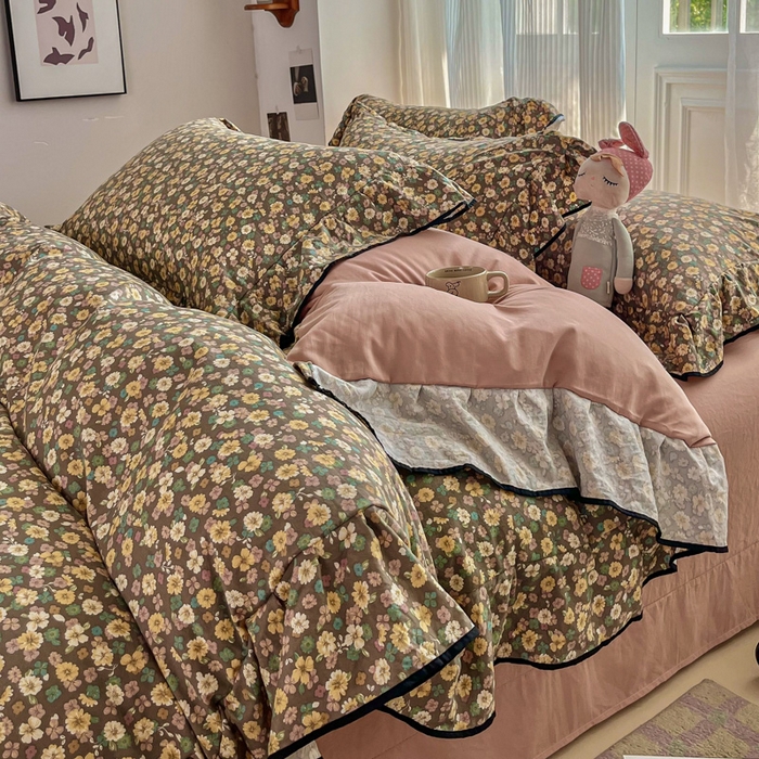 91家纺网 家纺一手货源 找家纺 （总）斯卡诺家纺 2025秋冬法式花边古法水洗棉云感棉床盖四件套花边被套床单款