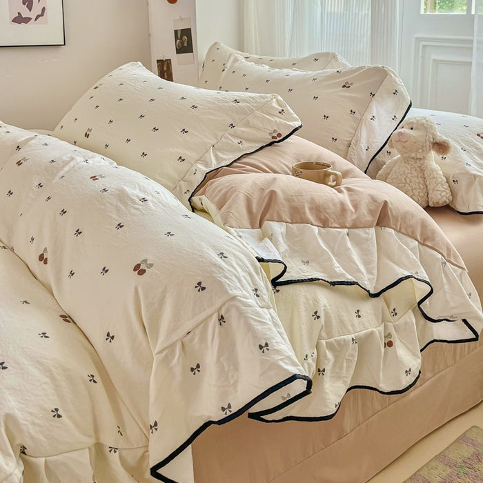 91家纺网 家纺一手货源 找家纺 （总）斯卡诺家纺 2025秋冬法式花边古法水洗棉云感棉床盖四件套花边被套床单款