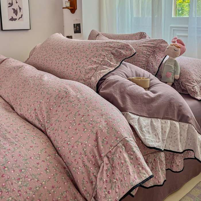 91家纺网 家纺一手货源 找家纺 （总）斯卡诺家纺 2025秋冬法式花边古法水洗棉云感棉床盖四件套花边被套床单款