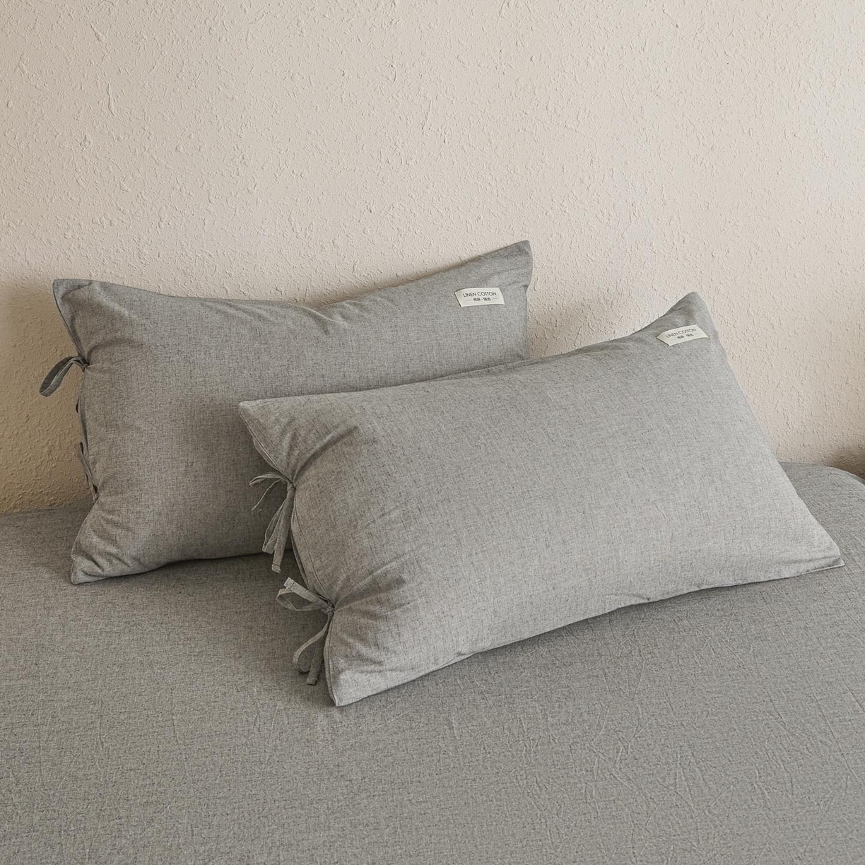 涵宸家纺 2025新款色织棉麻四件套系列-单枕套 棉麻-灰