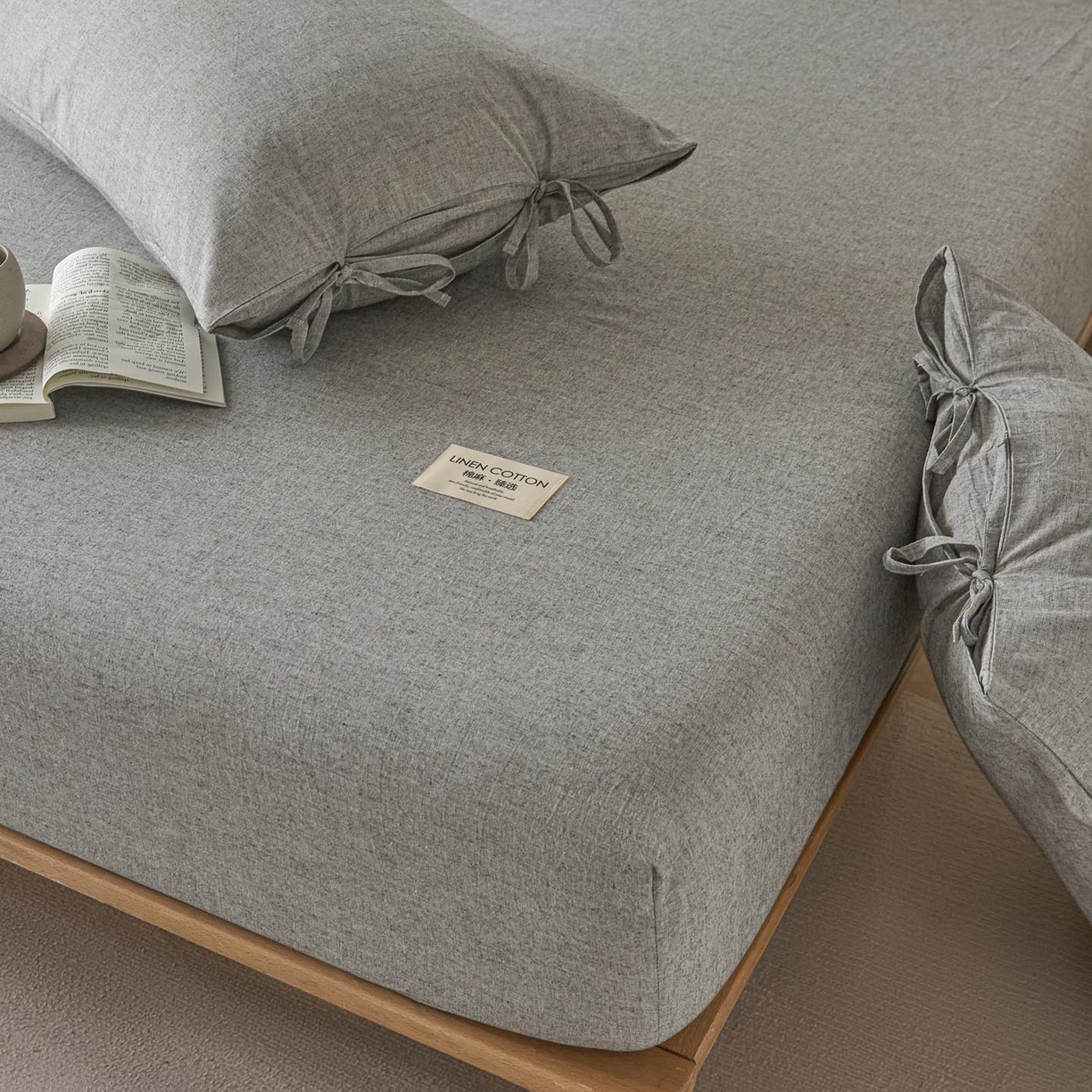 91家纺网 家纺一手货源 找家纺 涵宸家纺 2025新款色织棉麻四件套系列-单枕套 棉麻-灰