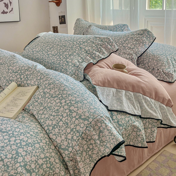 91家纺网 家纺一手货源 找家纺 （总）斯卡诺家纺 2025秋冬法式花边古法水洗棉云感棉床盖四件套花边被套床单款