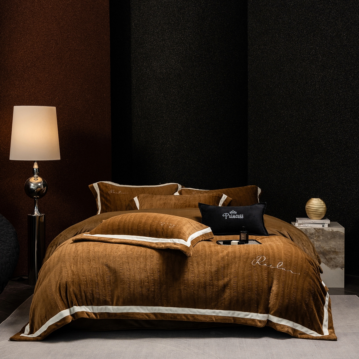 蓝梦 2025新款全消光雕花牛奶绒系列-纹屿 纹屿-古铜咖