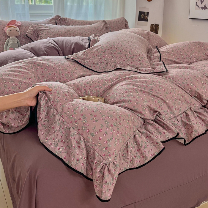 91家纺网 家纺一手货源 找家纺 （总）斯卡诺家纺 2025秋冬法式花边古法水洗棉云感棉床盖四件套花边被套床单款