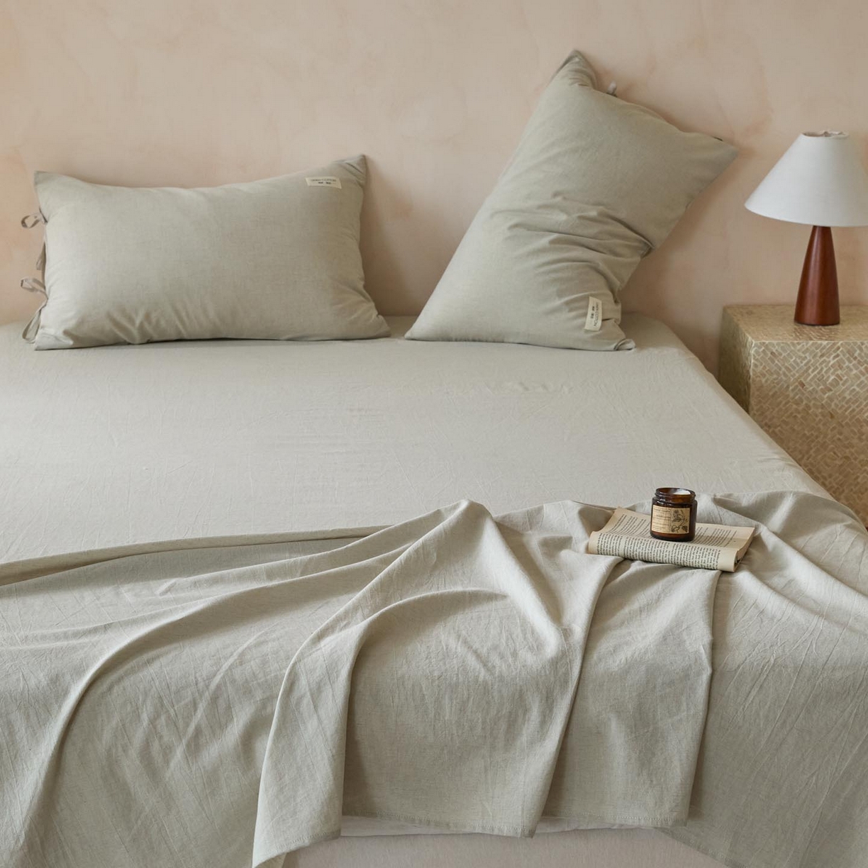 91家纺网 家纺一手货源 找家纺 涵宸家纺 2025新款色织棉麻四件套系列-单枕套 棉麻-浅绿