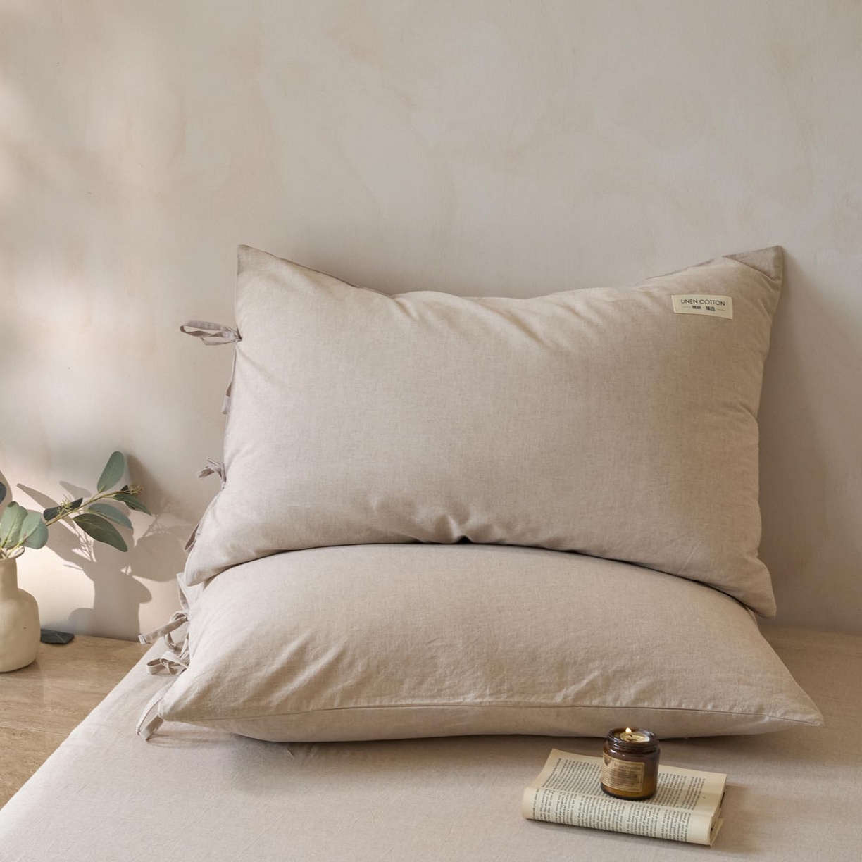 91家纺网 家纺一手货源 找家纺 涵宸家纺 2025新款色织棉麻四件套系列-单枕套 棉麻-浅驼