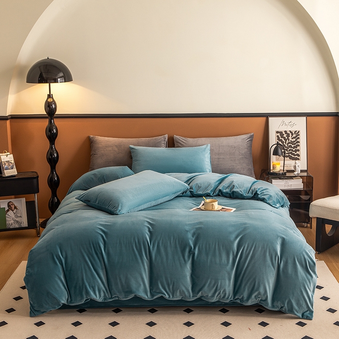 91家纺网 家纺一手货源 找家纺 蓝梦 2025新款A类加厚保暖纯色双拼婴儿绒宝宝绒四件套 宝石蓝