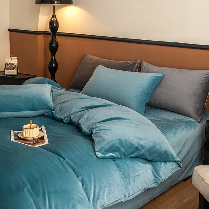 91家纺网 家纺一手货源 找家纺 蓝梦 2025新款A类加厚保暖纯色双拼婴儿绒宝宝绒四件套 宝石蓝