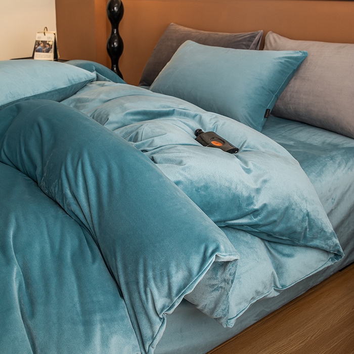 蓝梦 2025新款A类加厚保暖纯色双拼婴儿绒宝宝绒四件套 宝石蓝