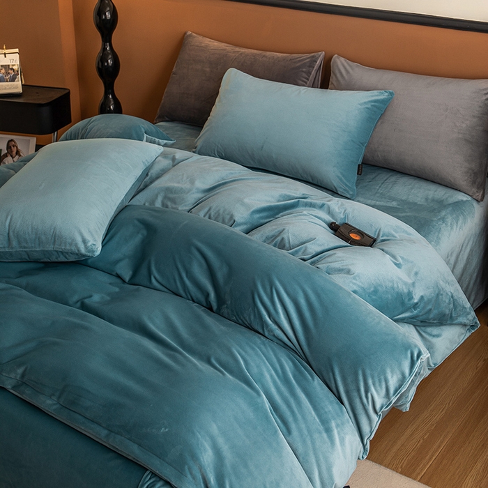 91家纺网 家纺一手货源 找家纺 蓝梦 2025新款A类加厚保暖纯色双拼婴儿绒宝宝绒四件套 宝石蓝