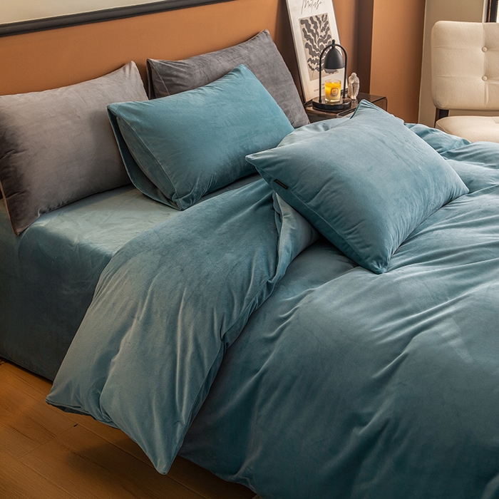 91家纺网 家纺一手货源 找家纺 蓝梦 2025新款A类加厚保暖纯色双拼婴儿绒宝宝绒四件套 宝石蓝