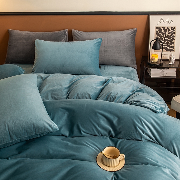 91家纺网 家纺一手货源 找家纺 蓝梦 2025新款A类加厚保暖纯色双拼婴儿绒宝宝绒四件套 宝石蓝