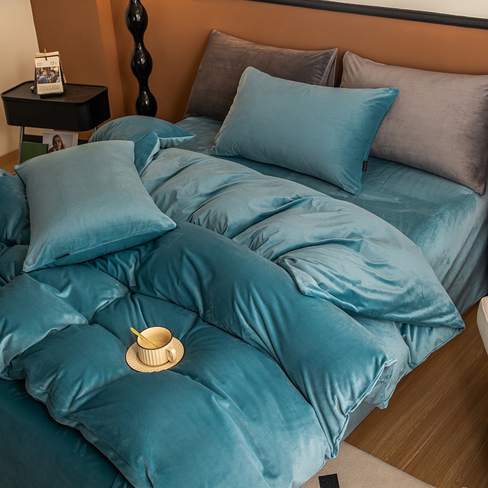 91家纺网 家纺一手货源 找家纺 蓝梦 2025新款A类加厚保暖纯色双拼婴儿绒宝宝绒四件套 宝石蓝