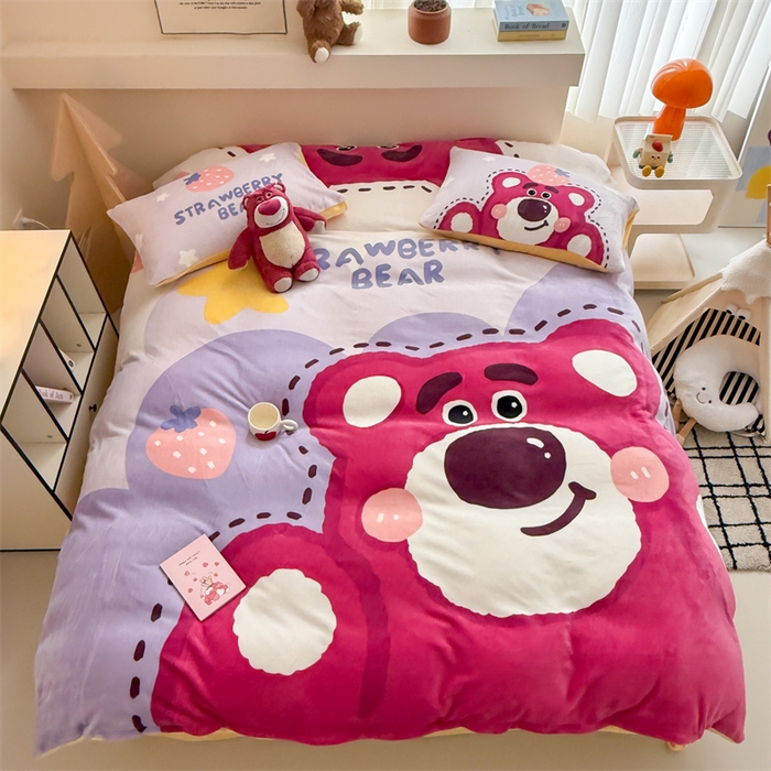 91家纺网 家纺一手货源 找家纺 （总）蓝梦 2025新款加厚牛奶绒大版卡通印花四件套