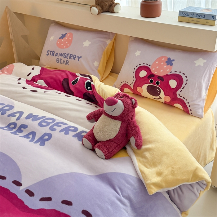 91家纺网 家纺一手货源 找家纺 （总）蓝梦 2025新款加厚牛奶绒大版卡通印花四件套