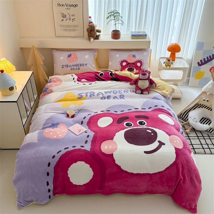 91家纺网 家纺一手货源 找家纺 （总）蓝梦 2025新款加厚牛奶绒大版卡通印花四件套