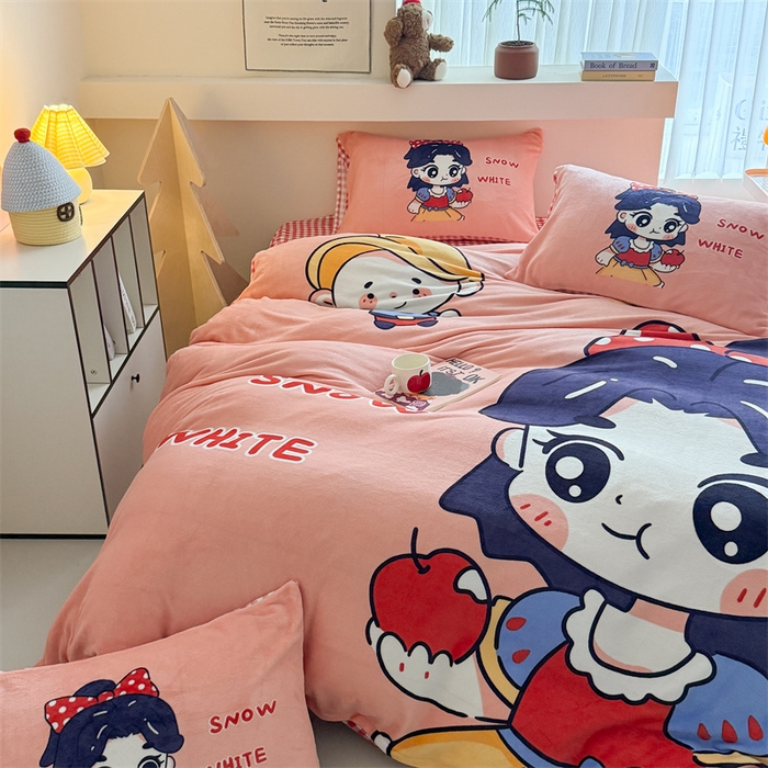 91家纺网 家纺一手货源 找家纺 蓝梦 2025新款加厚牛奶绒大版卡通印花四件套 卡通公主