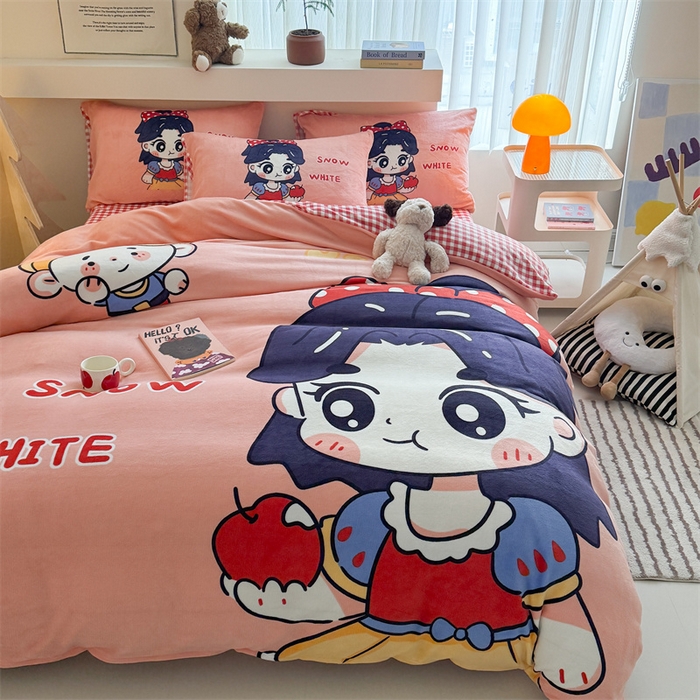 91家纺网 家纺一手货源 找家纺 蓝梦 2025新款加厚牛奶绒大版卡通印花四件套 卡通公主