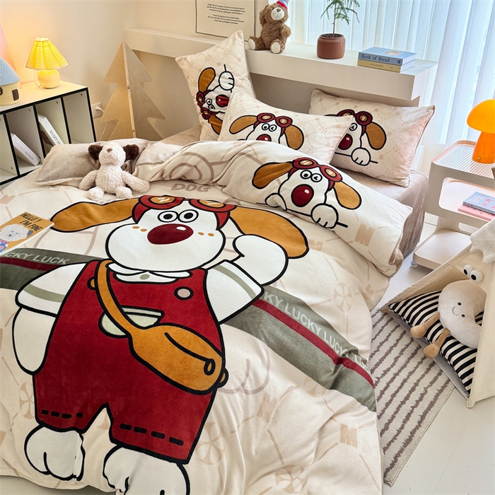 91家纺网 家纺一手货源 找家纺 （总）蓝梦 2025新款加厚牛奶绒大版卡通印花四件套