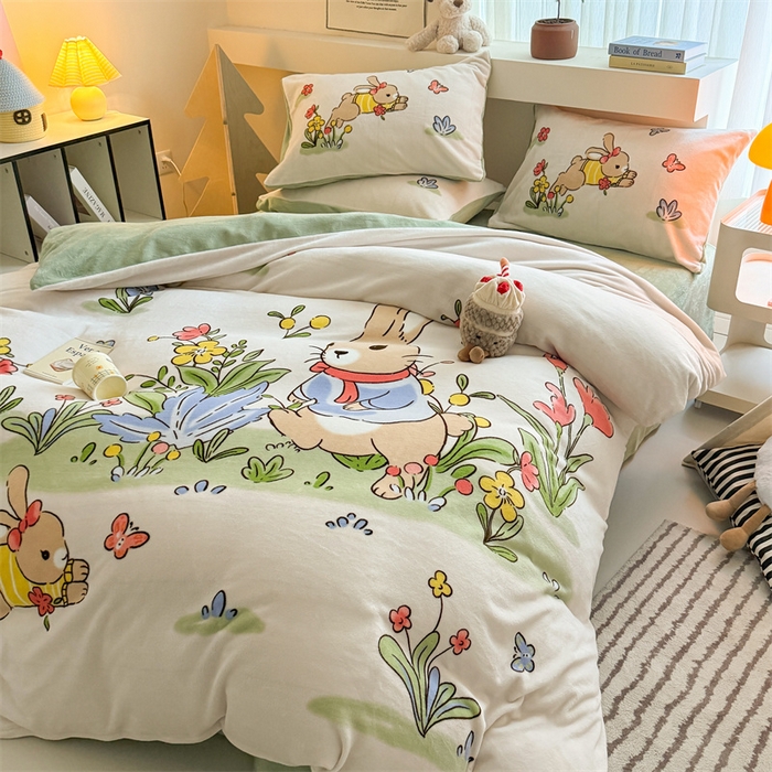 蓝梦 2025新款加厚牛奶绒大版卡通印花四件套 悠闲生活