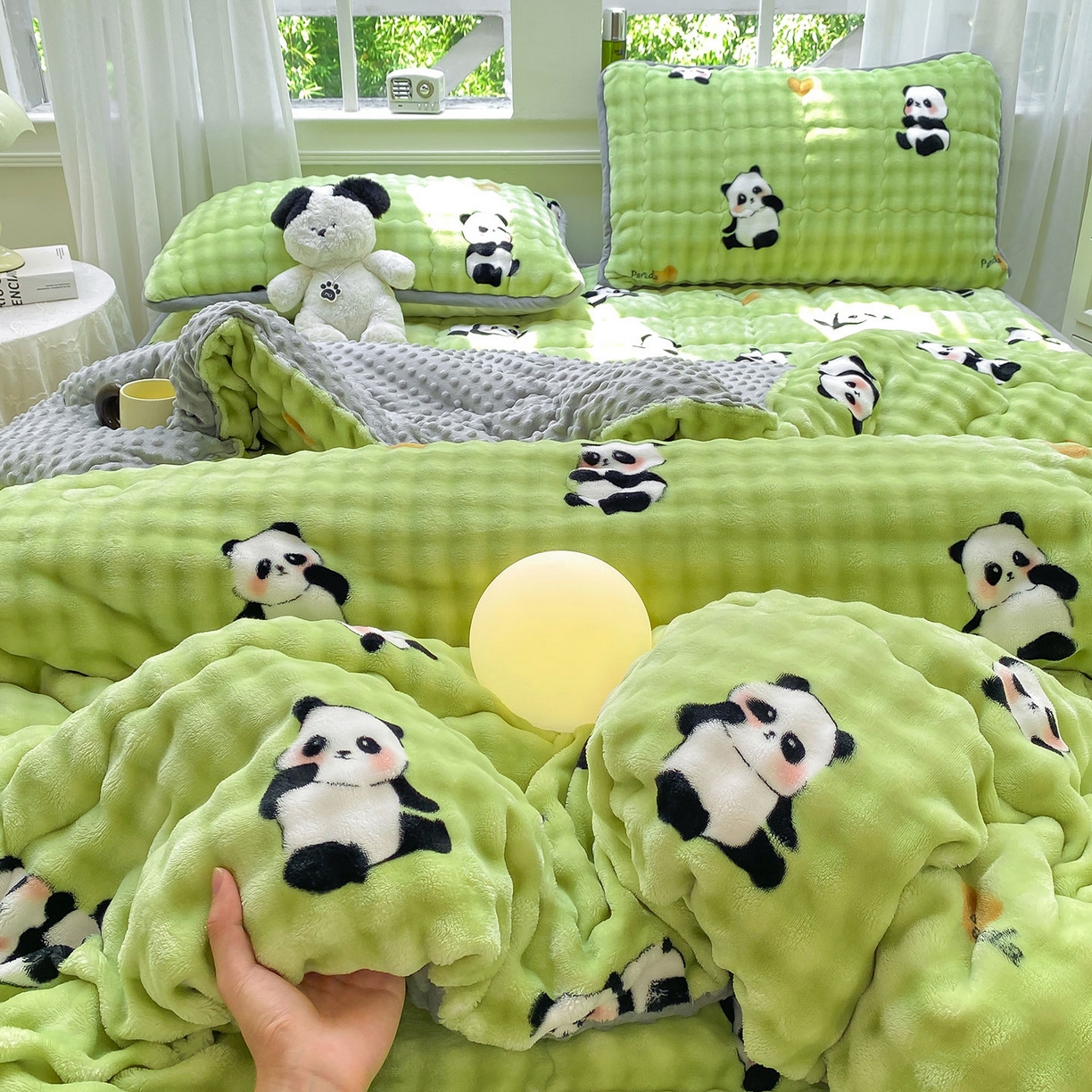 91家纺网 家纺一手货源 找家纺 眠势力 2025新款兔兔绒豆豆被子冬被芯加绒兔毛绒加厚保暖被褥 熊猫【兔兔绒豆豆被】