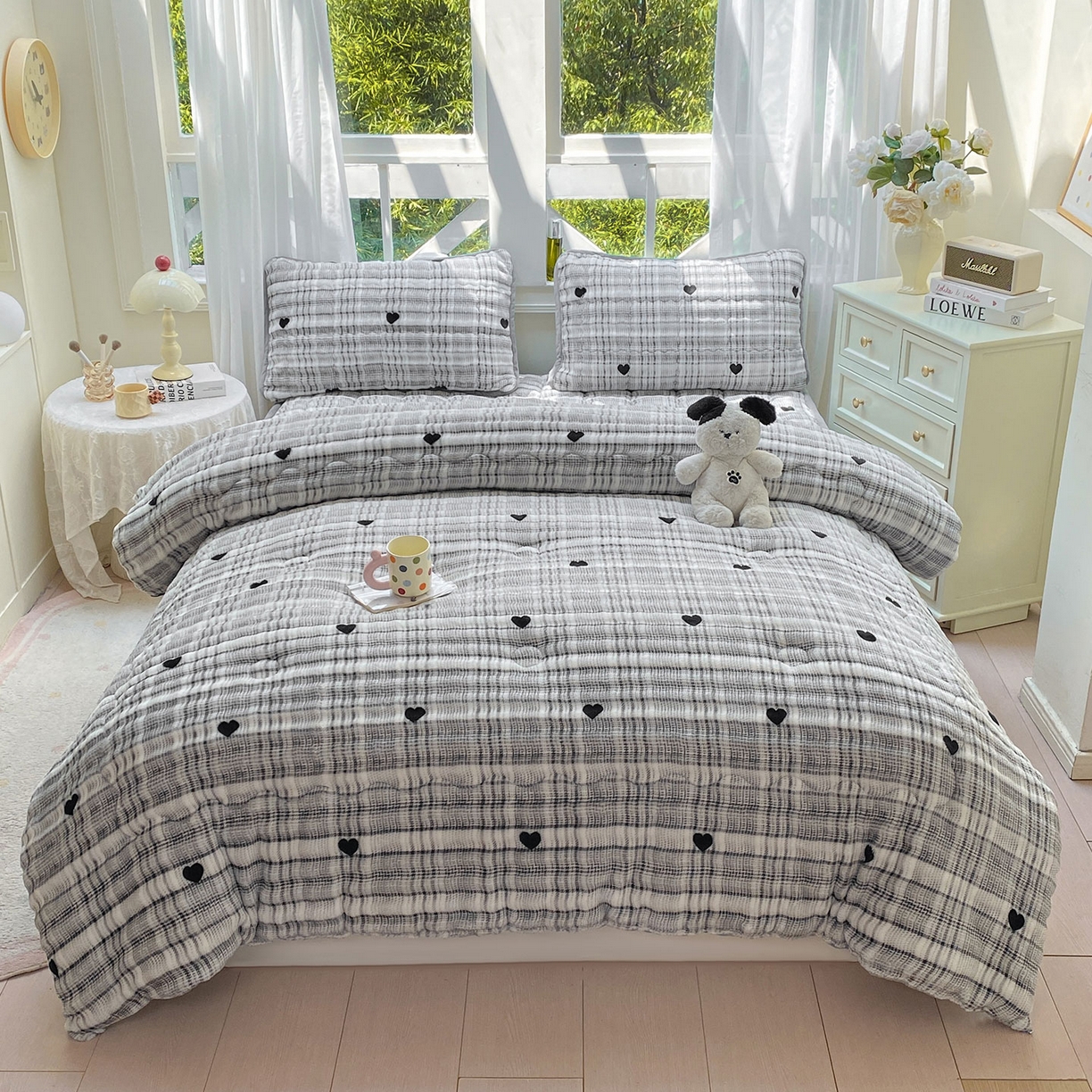 91家纺网 家纺一手货源 找家纺 眠势力 2025新款兔兔绒豆豆被子冬被芯加绒兔毛绒加厚保暖被褥 格子爱心【兔兔绒豆豆被】