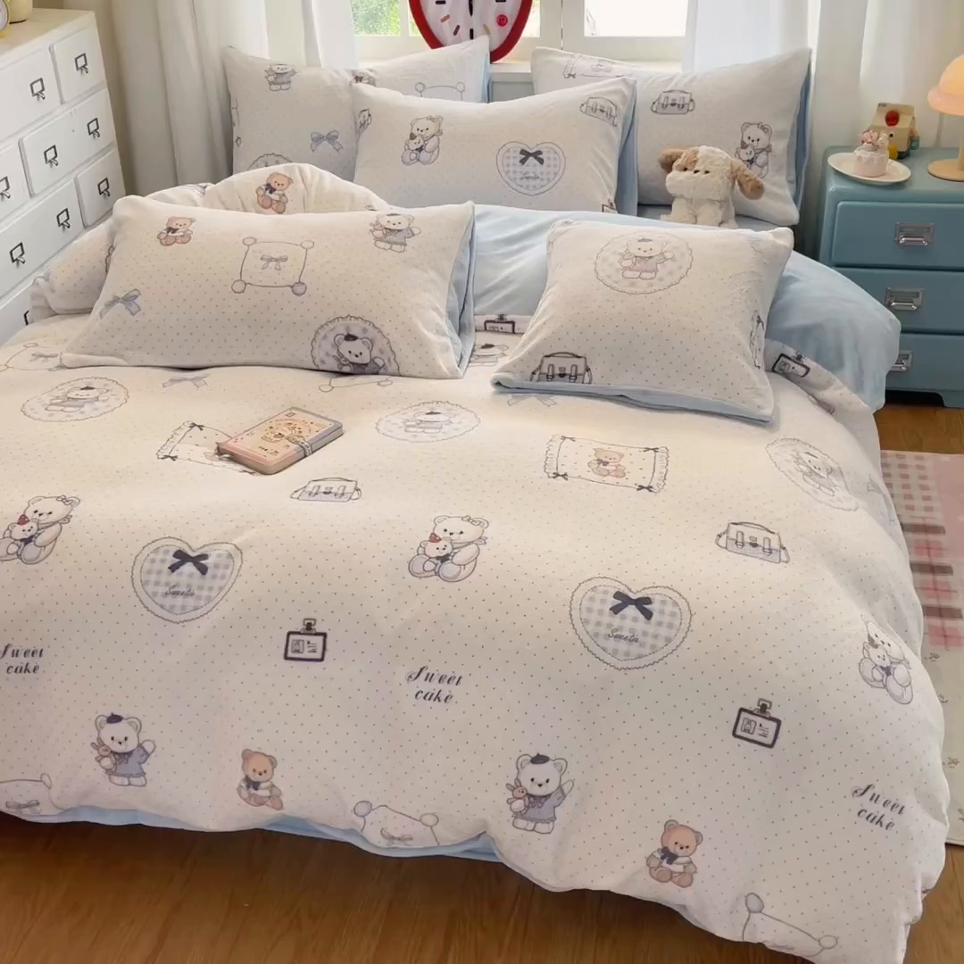 91家纺网 家纺一手货源 找家纺 （总）云棉坊 2025新款高克重卡通牛奶绒四件套-印花系列