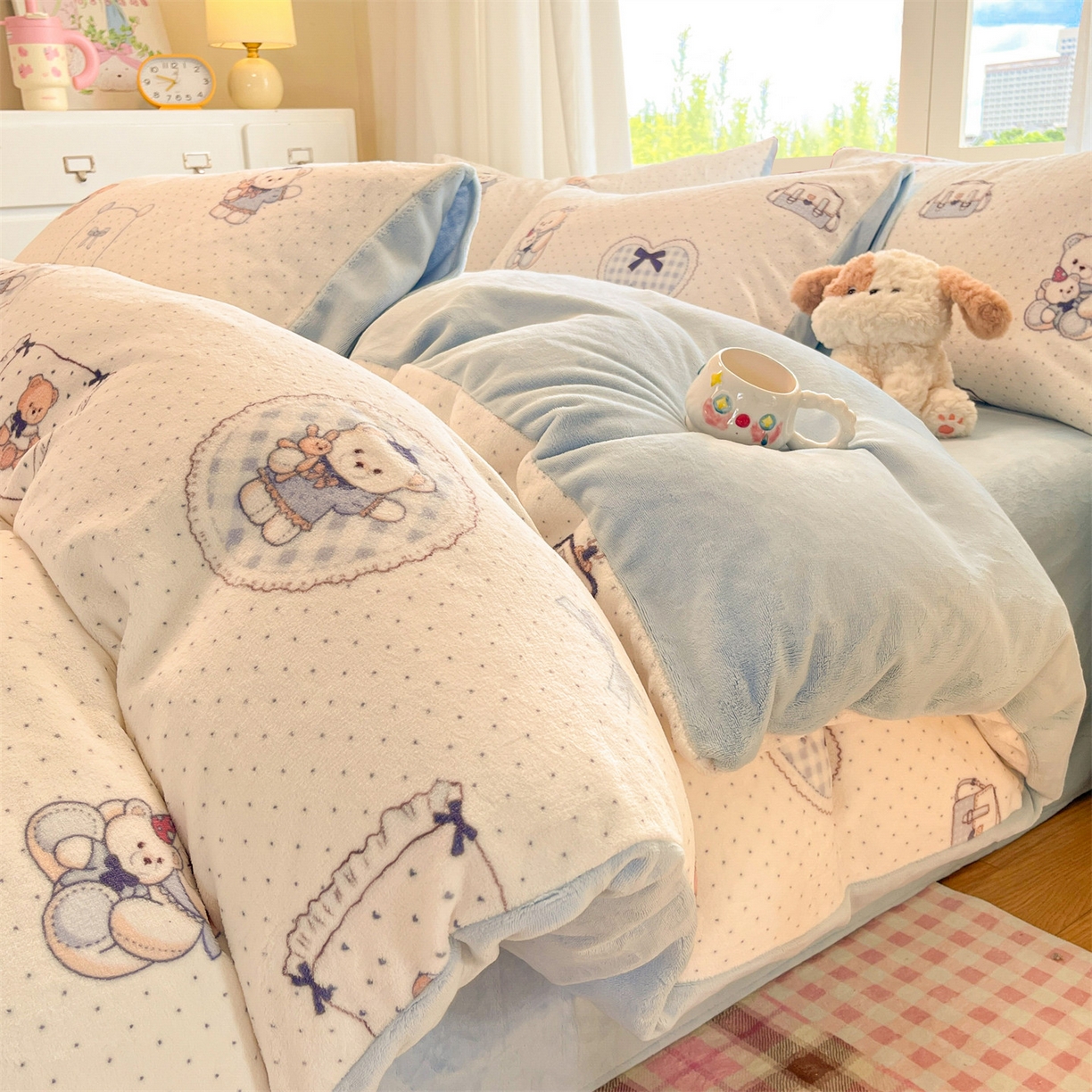 91家纺网 家纺一手货源 找家纺 （总）云棉坊 2025新款高克重卡通牛奶绒四件套-印花系列