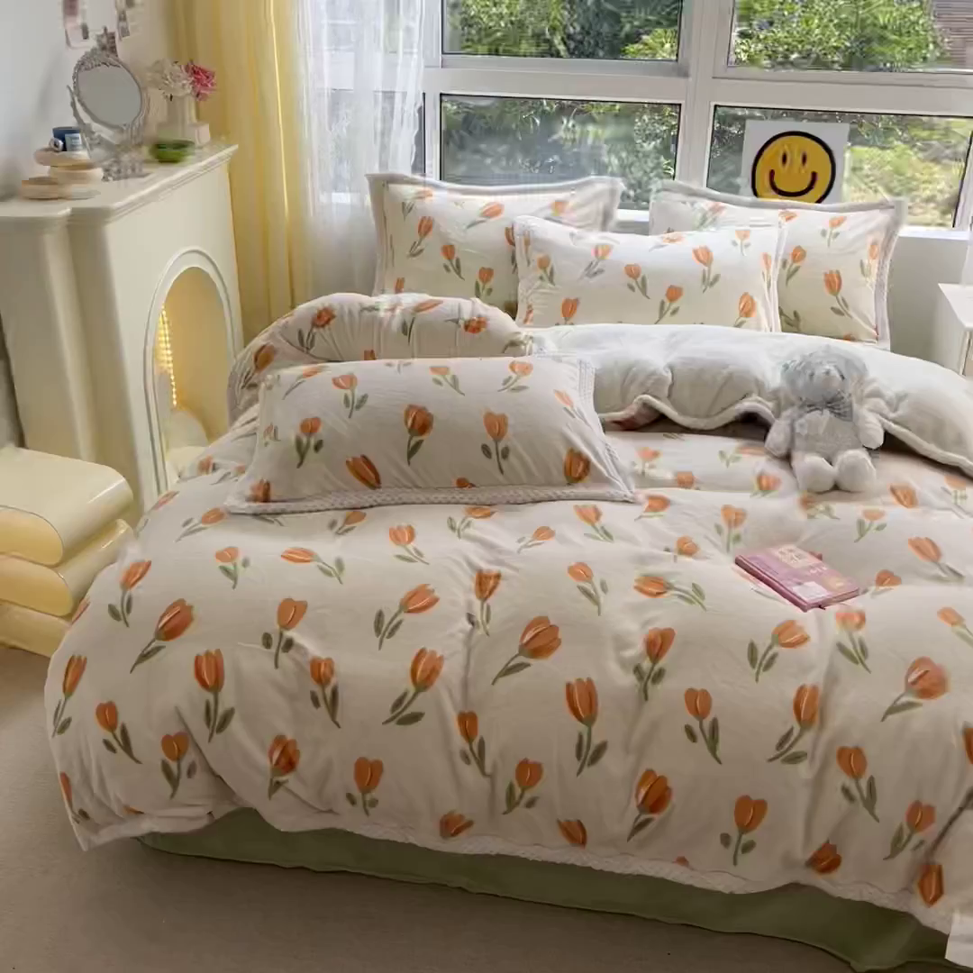 91家纺网 家纺一手货源 找家纺 （总）琪格格纺织 2025新款A牛奶绒B兔兔绒保暖印花四件套