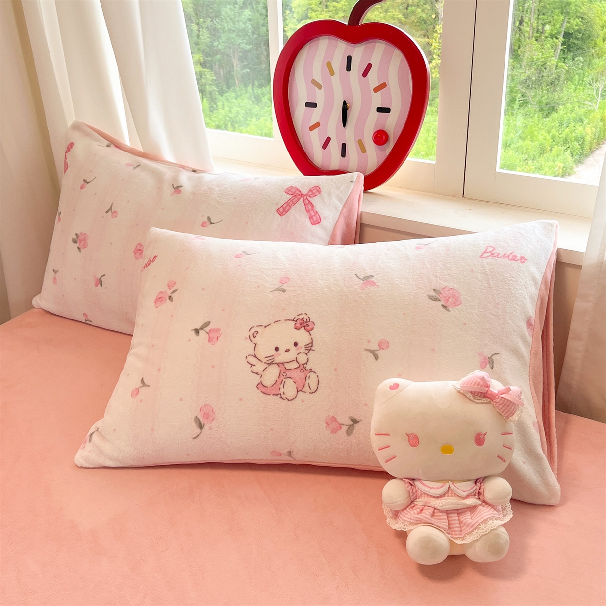 91家纺网 家纺一手货源 找家纺 云棉坊 2025新款高克重卡通牛奶绒四件套-印花系列 粉色kt