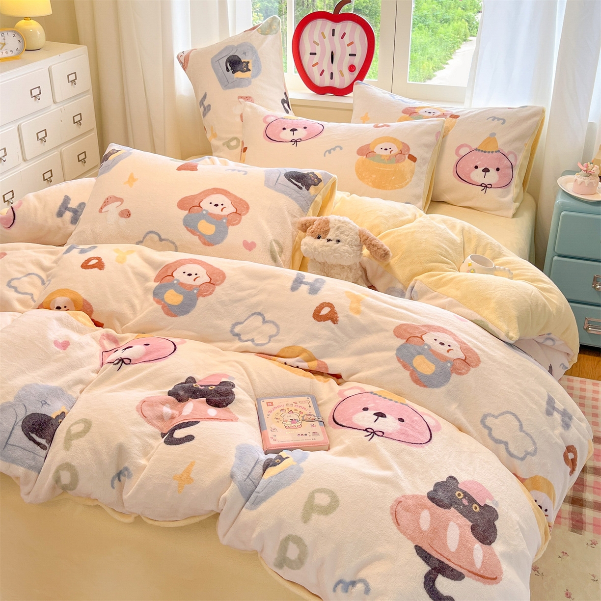 91家纺网 家纺一手货源 找家纺 云棉坊 2025新款高克重卡通牛奶绒四件套-印花系列 小甜露比