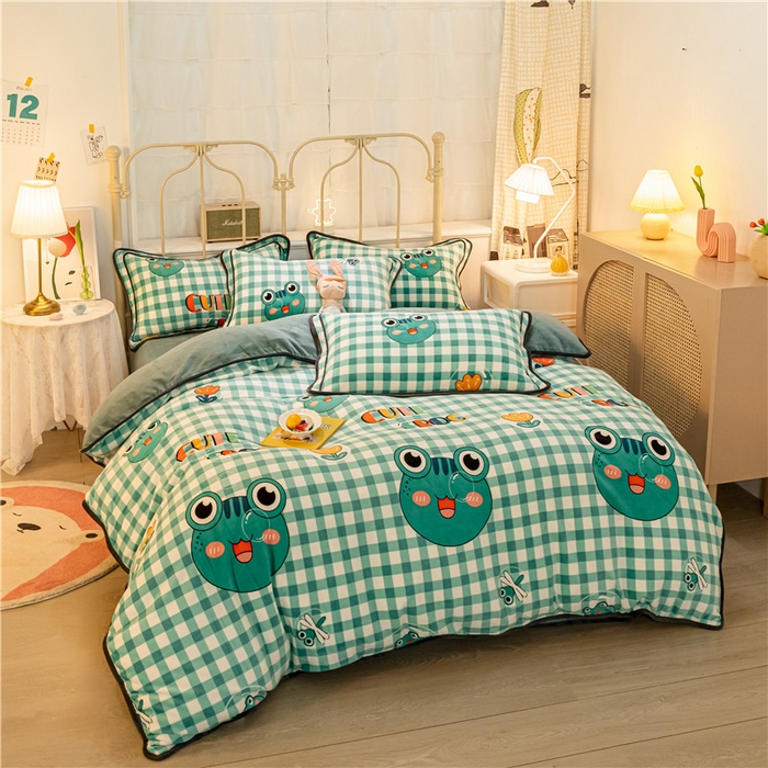 91家纺网 家纺一手货源 找家纺 琪格格纺织 2025新款A牛奶绒B兔兔绒保暖印花四件套 牛奶绒泡泡蛙二