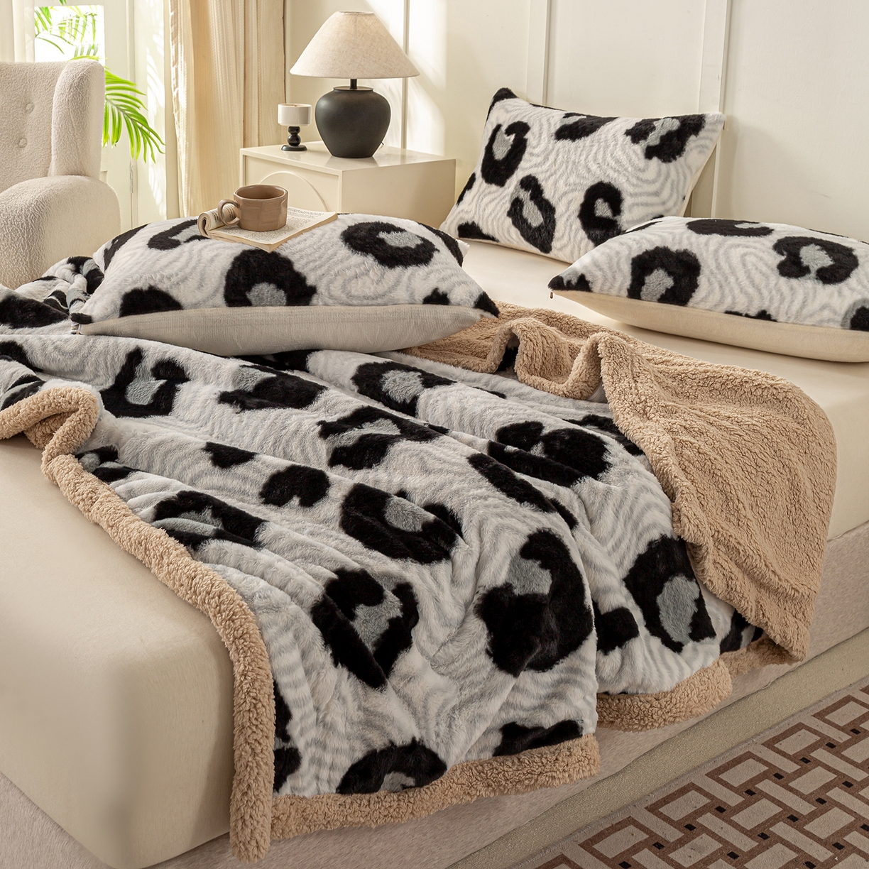 91家纺网 家纺一手货源 找家纺 眠势力 2025新款兔毛绒毛毯冬季加绒加厚盖毯兔兔绒保暖毯子带拉链-美拉德系列 都市斑迹【兔毛绒毛毯拉链款】