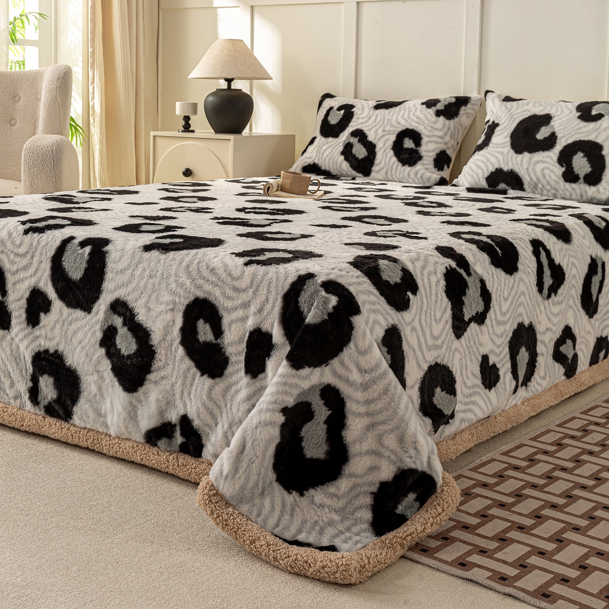 91家纺网 家纺一手货源 找家纺 眠势力 2025新款兔毛绒毛毯冬季加绒加厚盖毯兔兔绒保暖毯子带拉链-美拉德系列 都市斑迹【兔毛绒毛毯拉链款】