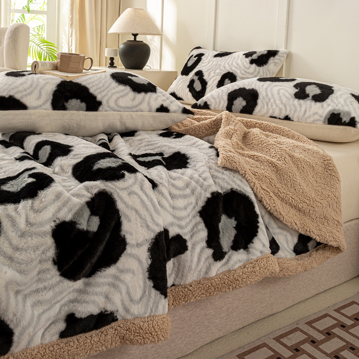 91家纺网 家纺一手货源 找家纺 眠势力 2025新款兔毛绒毛毯冬季加绒加厚盖毯兔兔绒保暖毯子带拉链-美拉德系列 都市斑迹【兔毛绒毛毯拉链款】