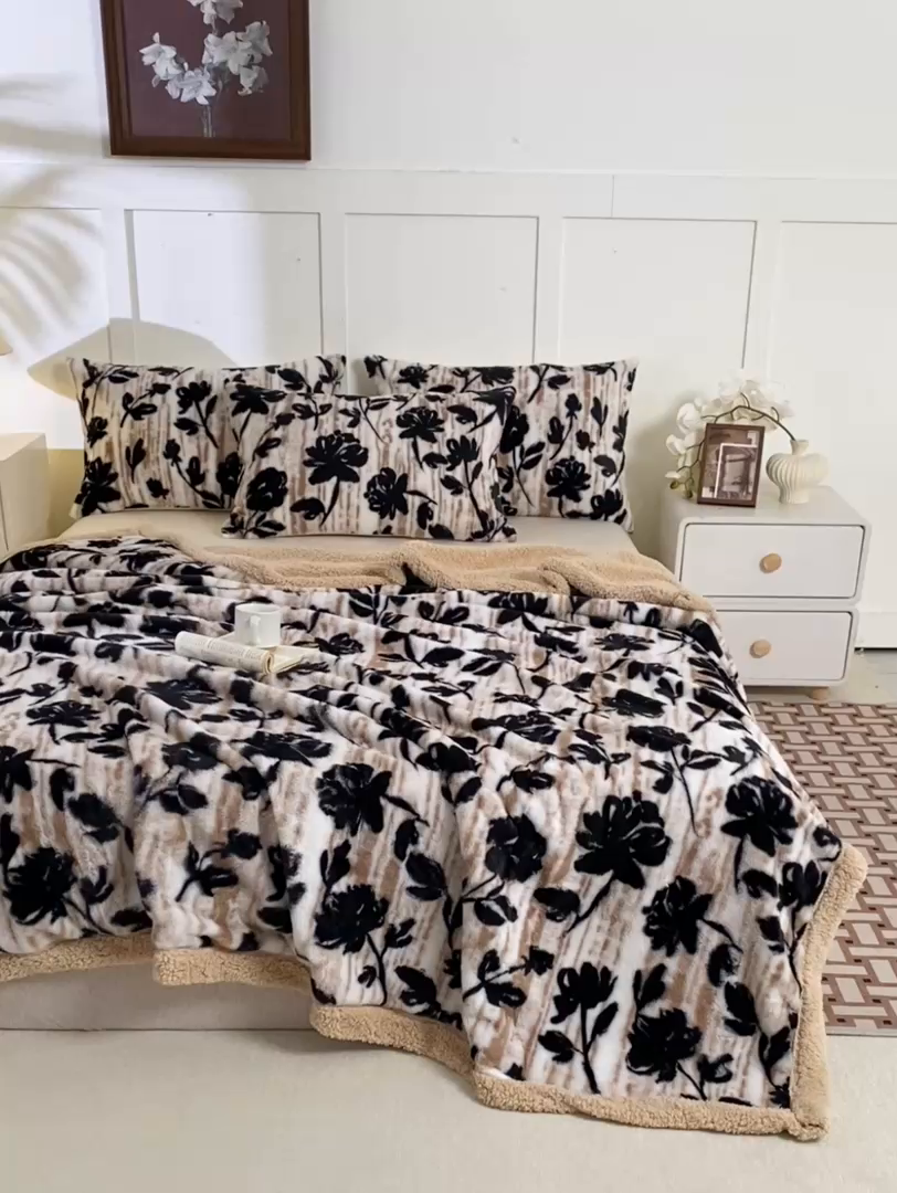 91家纺网 家纺一手货源 找家纺 眠势力 2025新款兔毛绒毛毯冬季加绒加厚盖毯兔兔绒保暖毯子带拉链-美拉德系列 墨韵【兔毛绒毛毯拉链款】