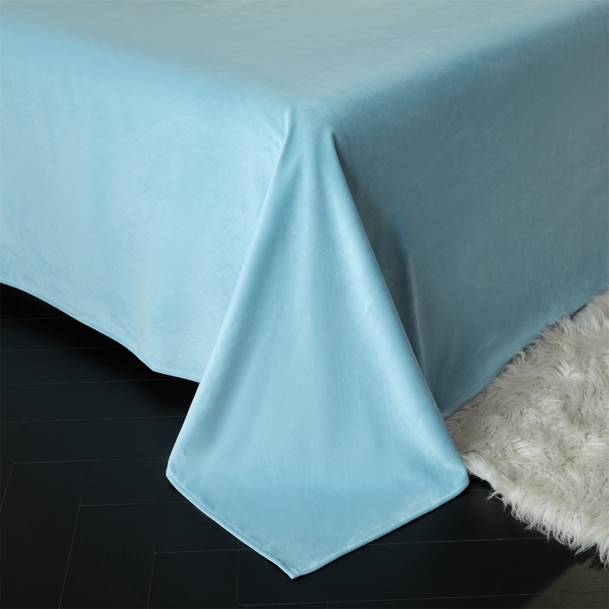 91家纺网 家纺一手货源 找家纺 云棉坊 2025新款高克重水晶绒绣花四件套-羽梦系列 羽梦-天空兰